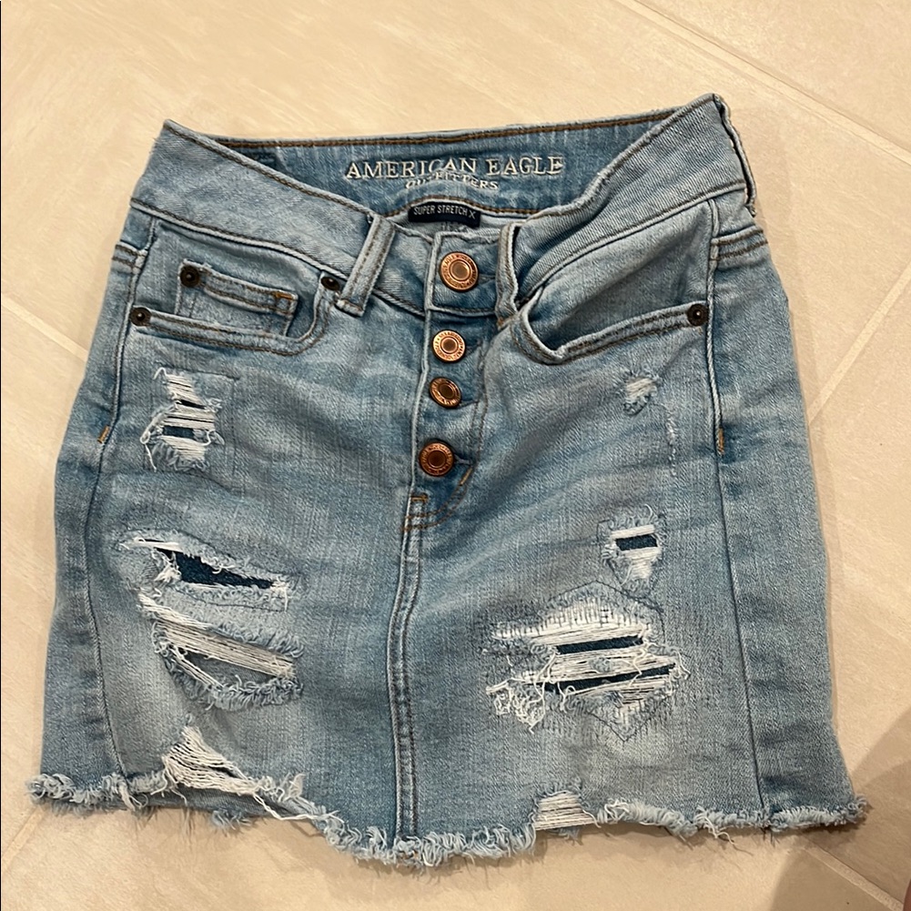 American Eagle Outfitters Distressed Denim Skirt - Blue